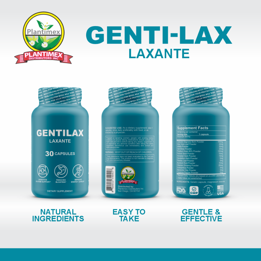 Genti-Lax Laxative - Gentle Digestive Support with 30 Capsules - Reduces Bloating, Improves Energy, and Promotes Regularity - Dietary Supplement