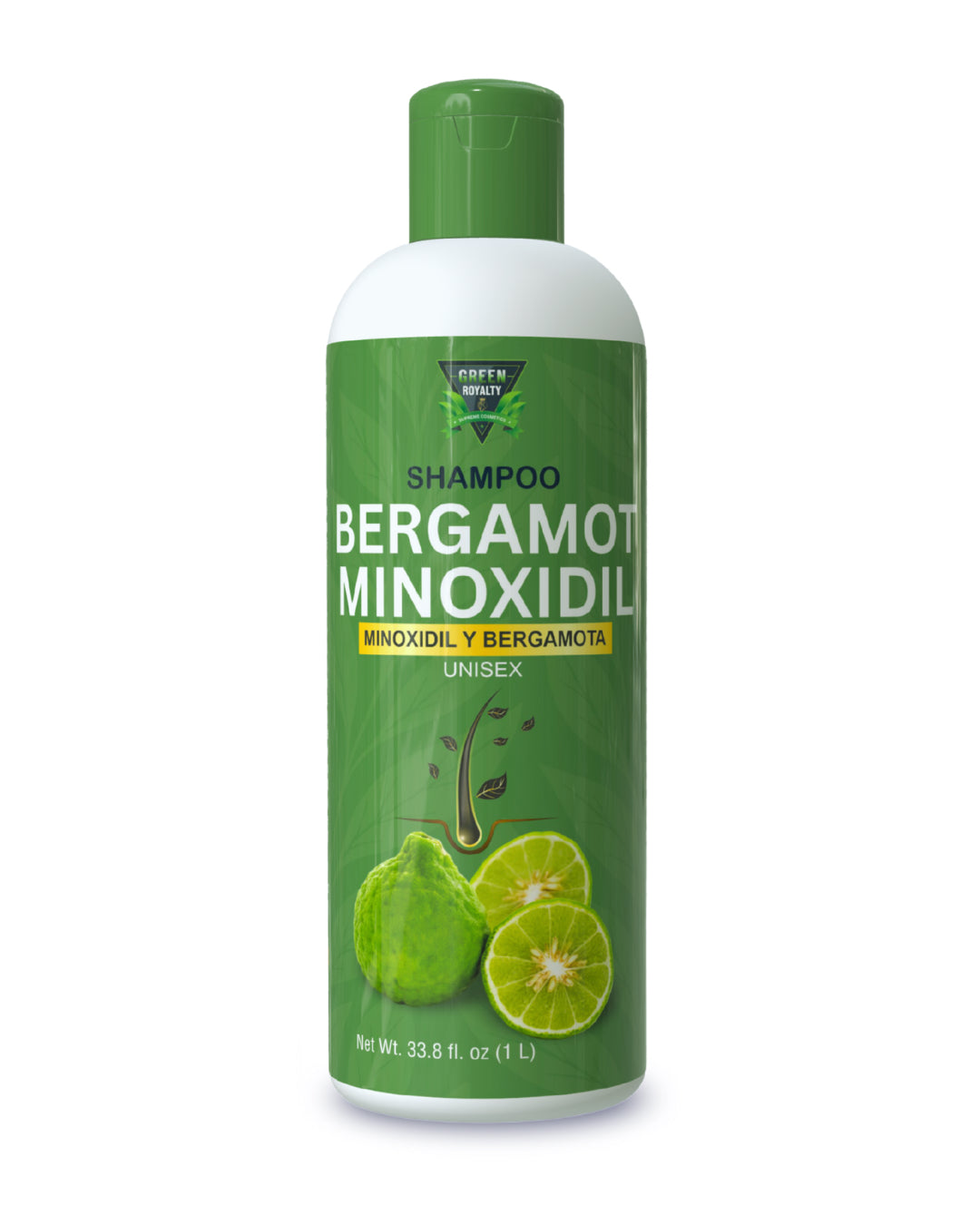 Green Royalty Bergamot Minoxidil Shampoo with Biotin – Hair Strengthening & Revitalizing Formula, Unisex, 33.8 fl oz (1 L)