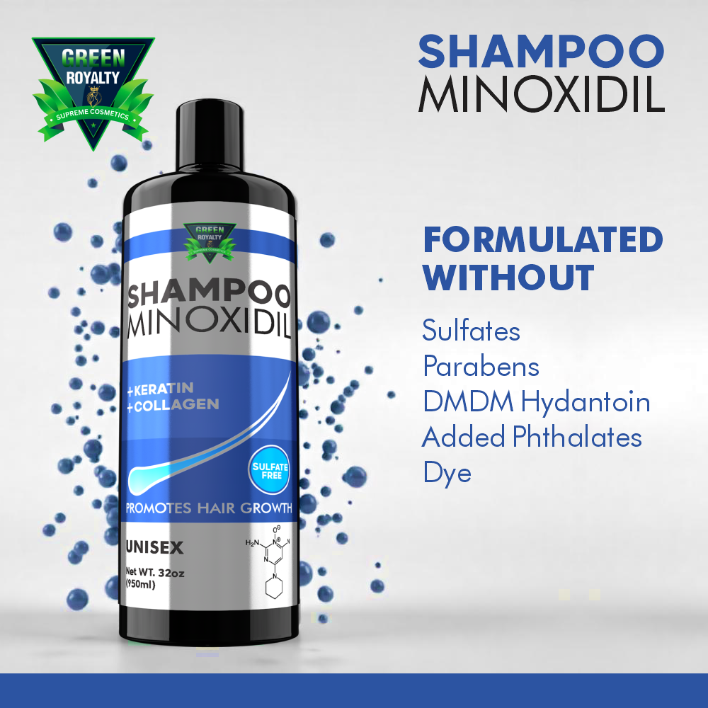 Green Royalty Minoxidil Shampoo Set – Bergamot Minoxidil & Keratin Collagen Shampoo, Unisex Hair Care, 2 Pack (32–33.8 fl oz Each)