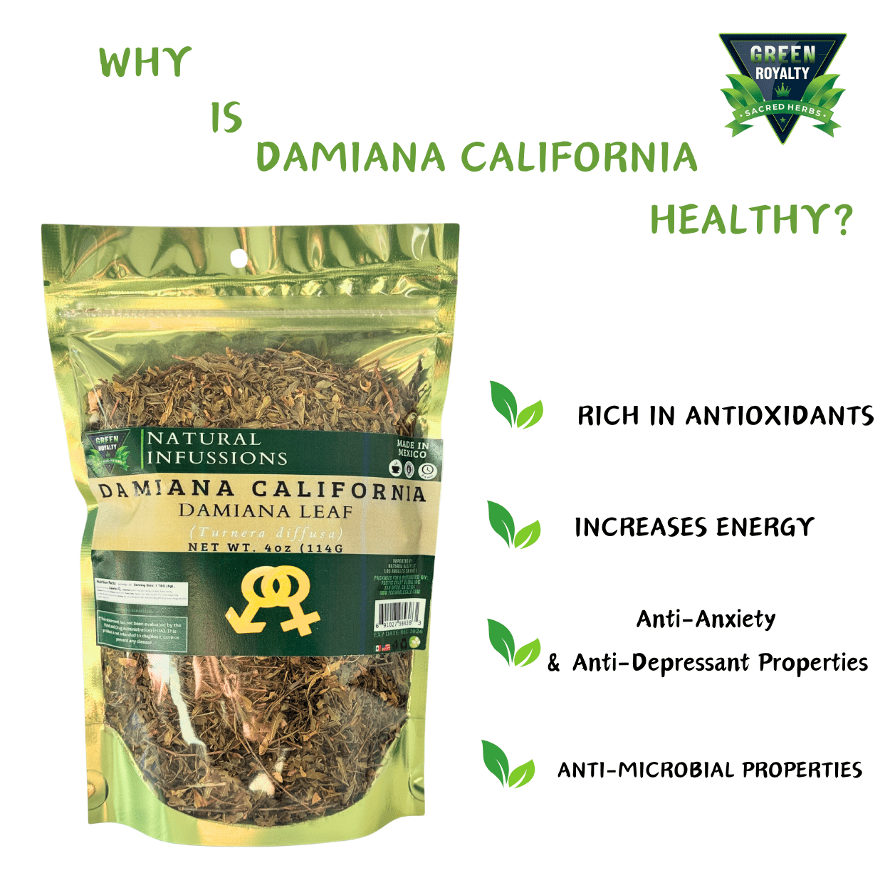 Green Royalty- Damiana Herb 4oz