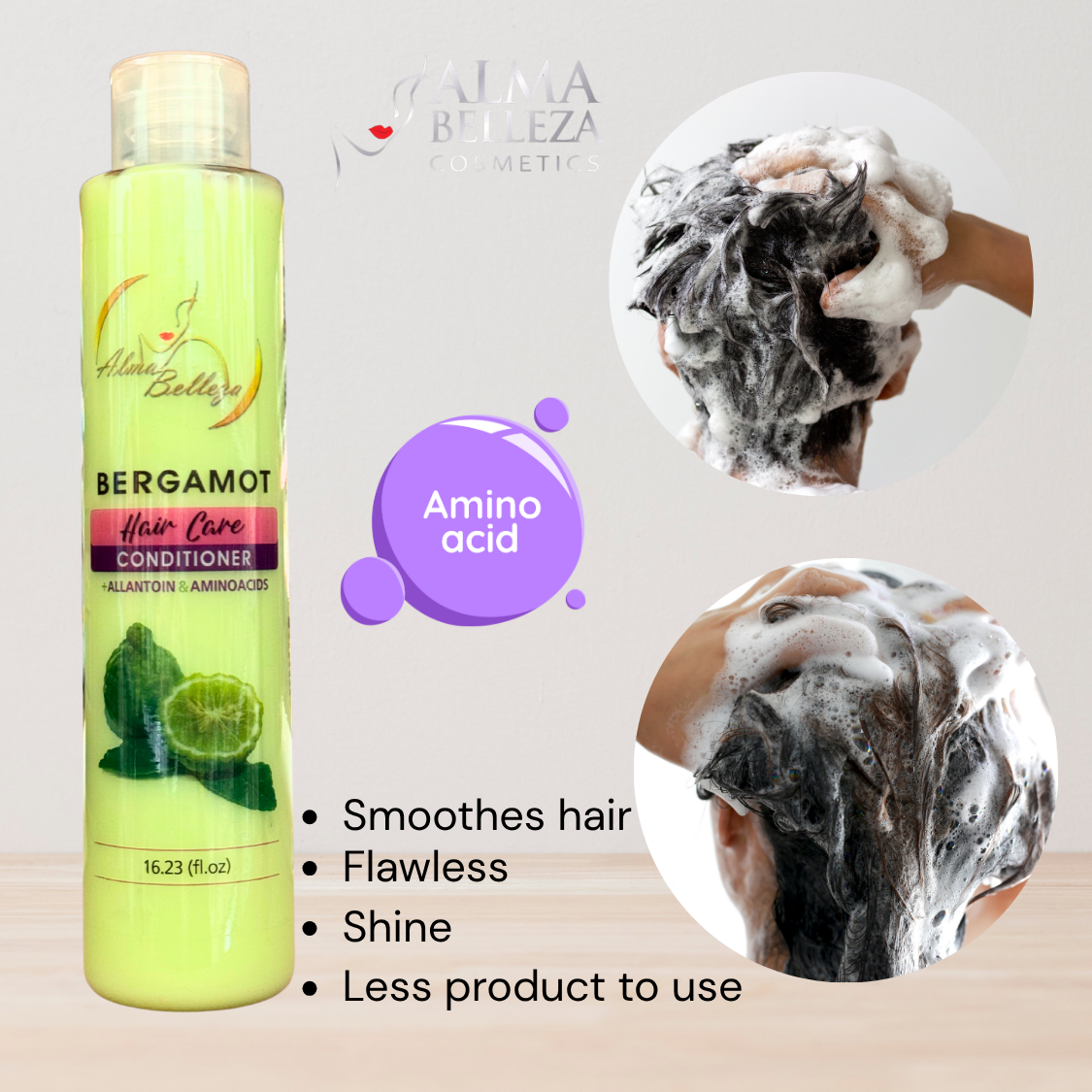 Alma Belleza Bergamot Hair Care Conditioner with Allantoin & Amino Acids – 16.23 fl oz