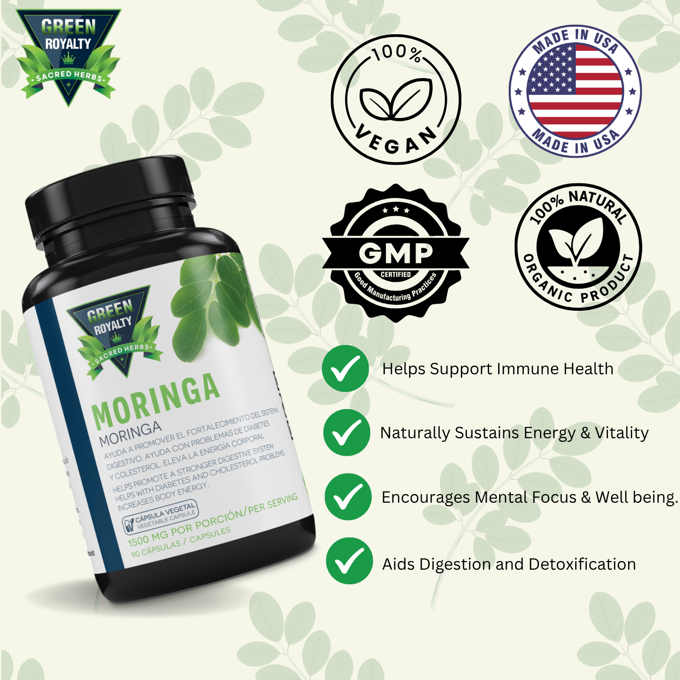 Green Royalty – Moringa Capsules 1500mg(90 CT)