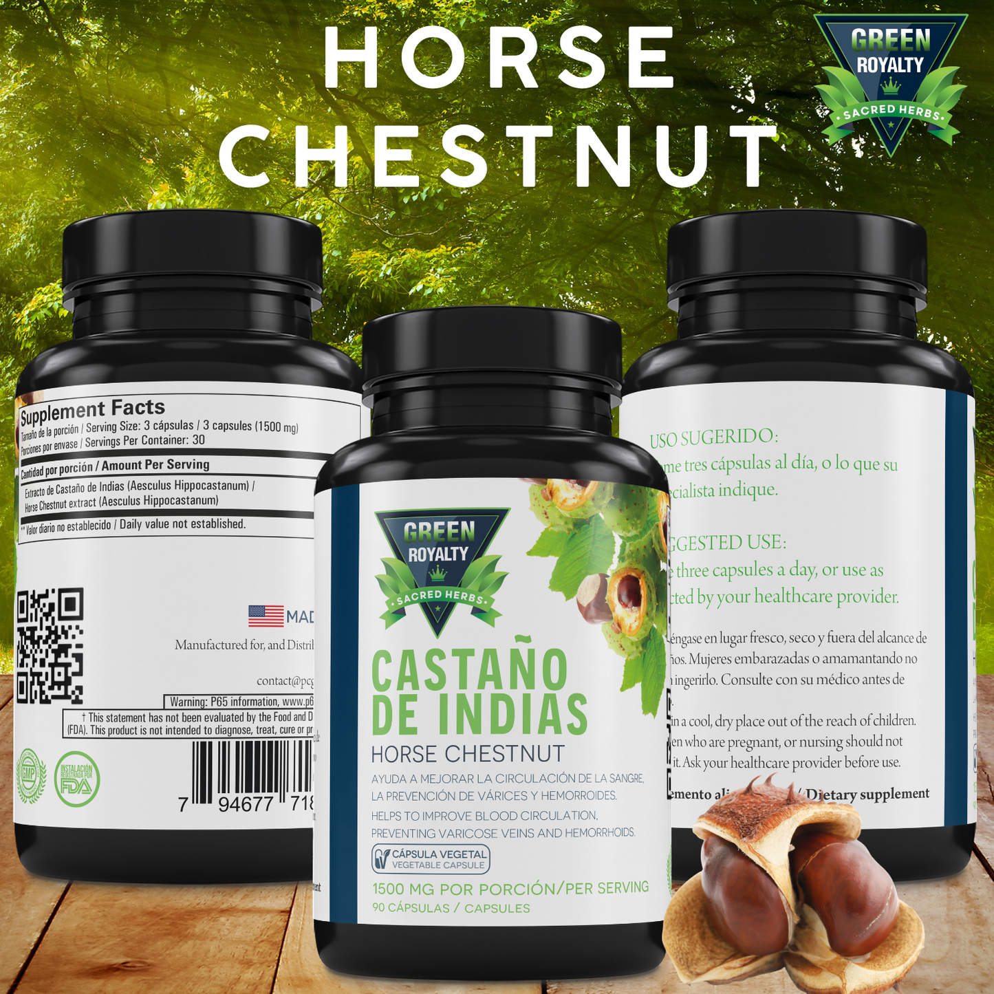 Green Royalty – Horse Chestnut (Castaño de Indias) 1500mg(90ct)