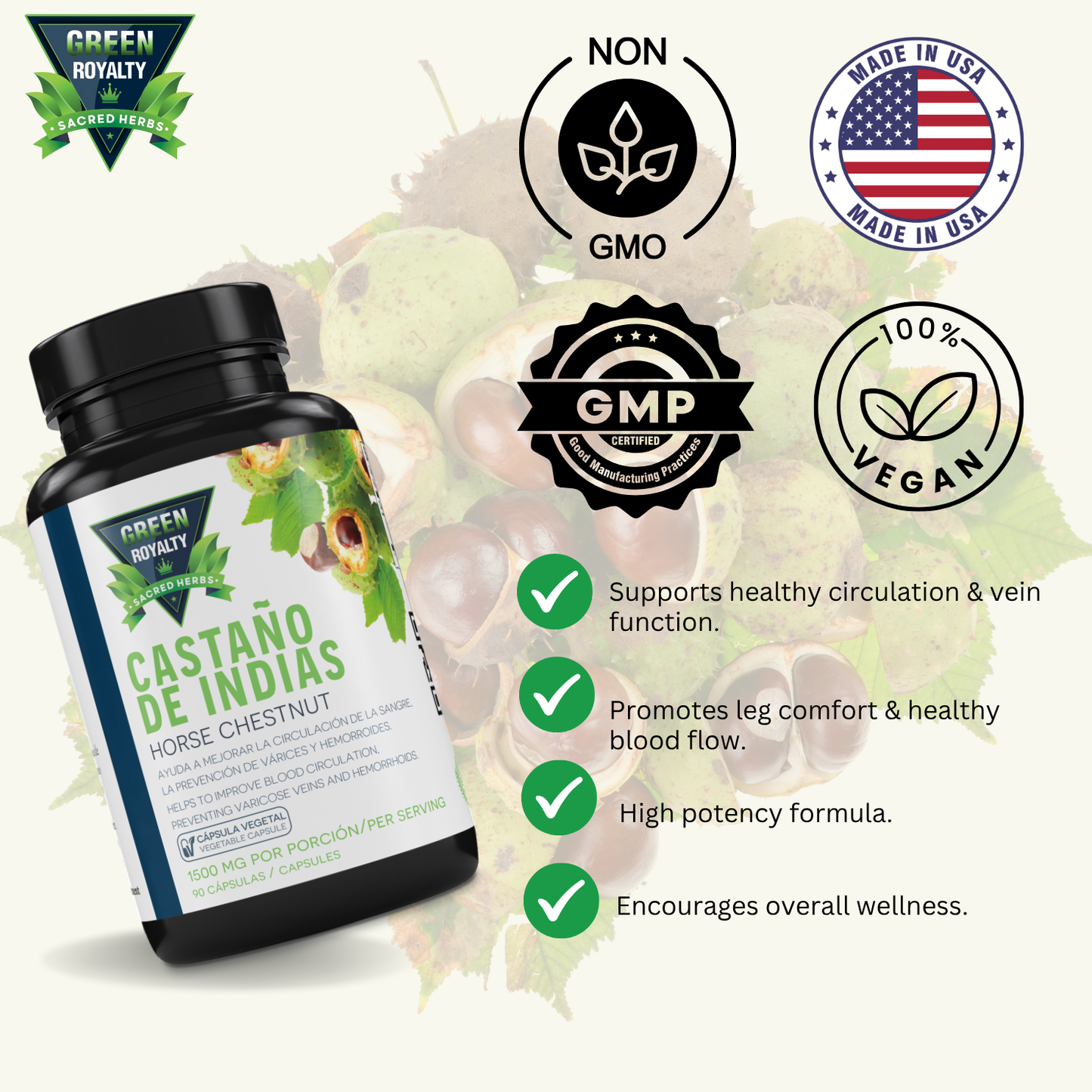 Green Royalty – Horse Chestnut (Castaño de Indias) 1500mg(90ct)