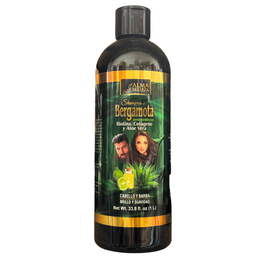 Alma Belleza Bergamot Shampoo with Biotin, Collagen & Aloe Vera – 33.8 fl oz (1L) – For Hair & Beard