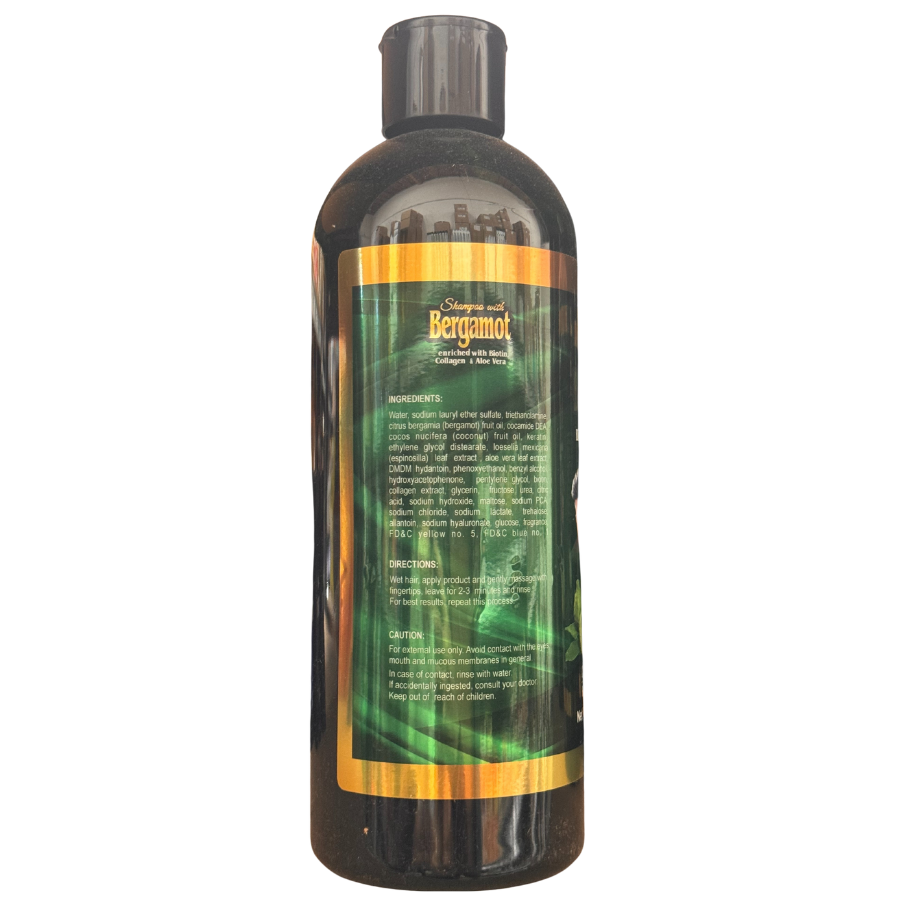 Alma Belleza Bergamot Shampoo with Biotin, Collagen & Aloe Vera – 33.8 fl oz (1L) – For Hair & Beard
