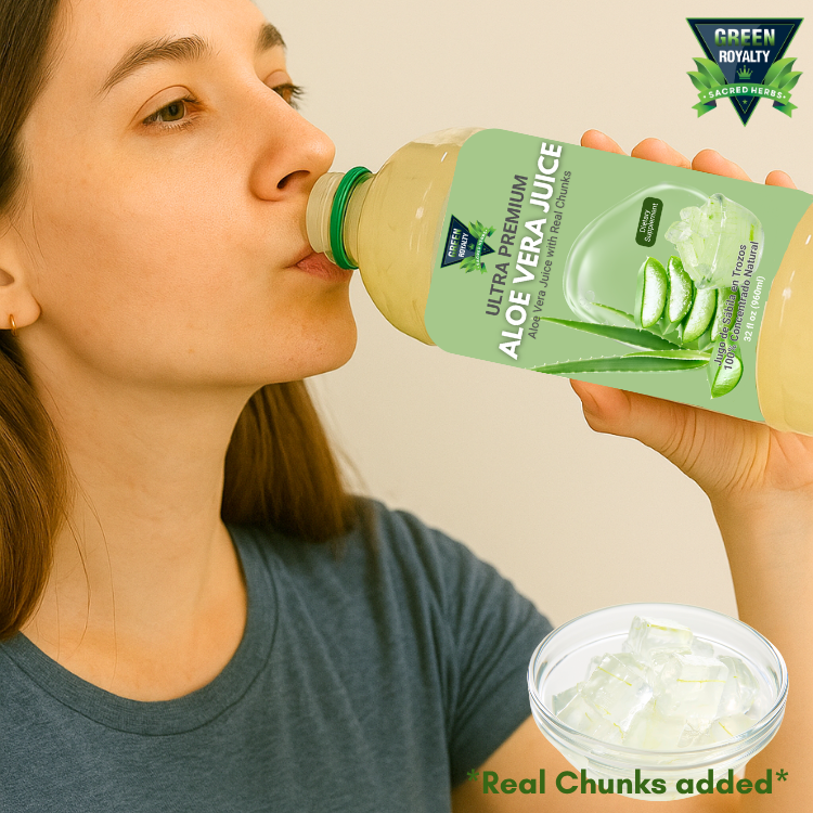 Green Royalty-Aloe Vera Juice w/ chunks 32oz(Jugo de Aloe Vera con trozos)