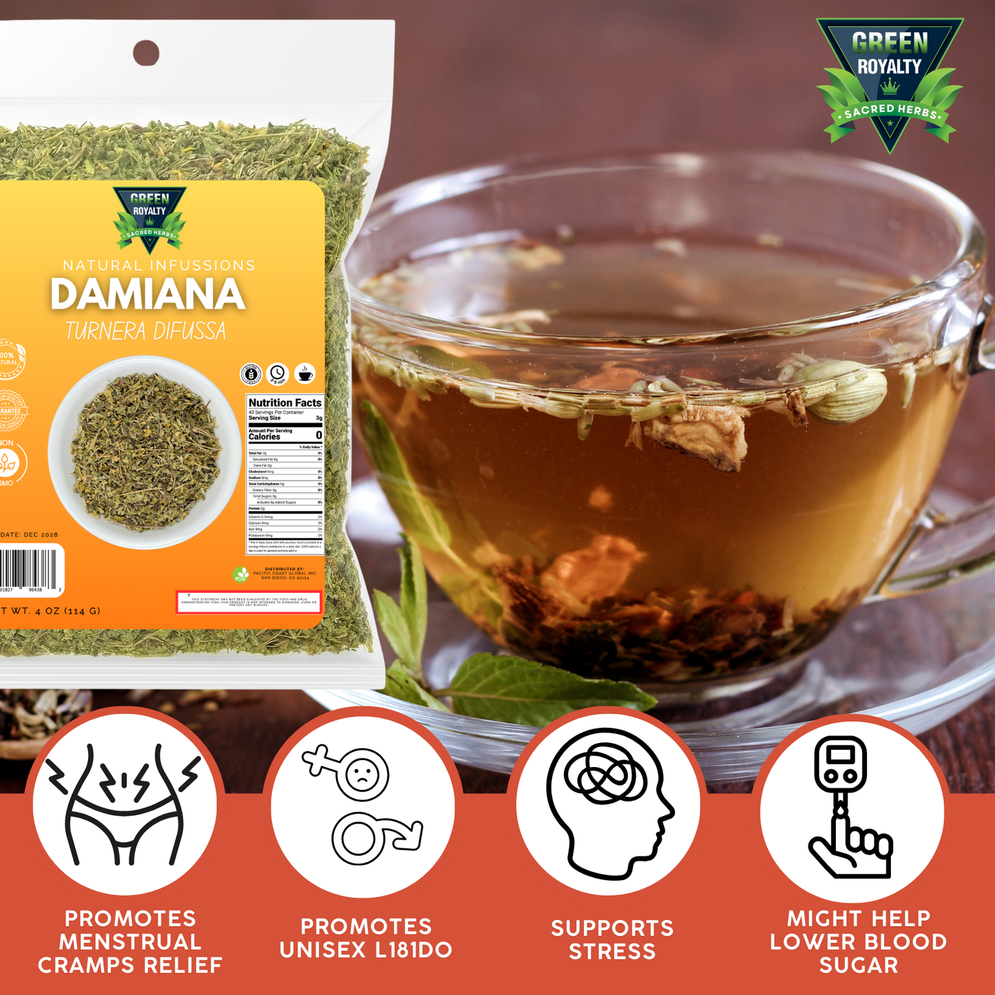 Green Royalty- Damiana Plastic Bag 4oz-Natural Infusions- Loose Herbal Tea