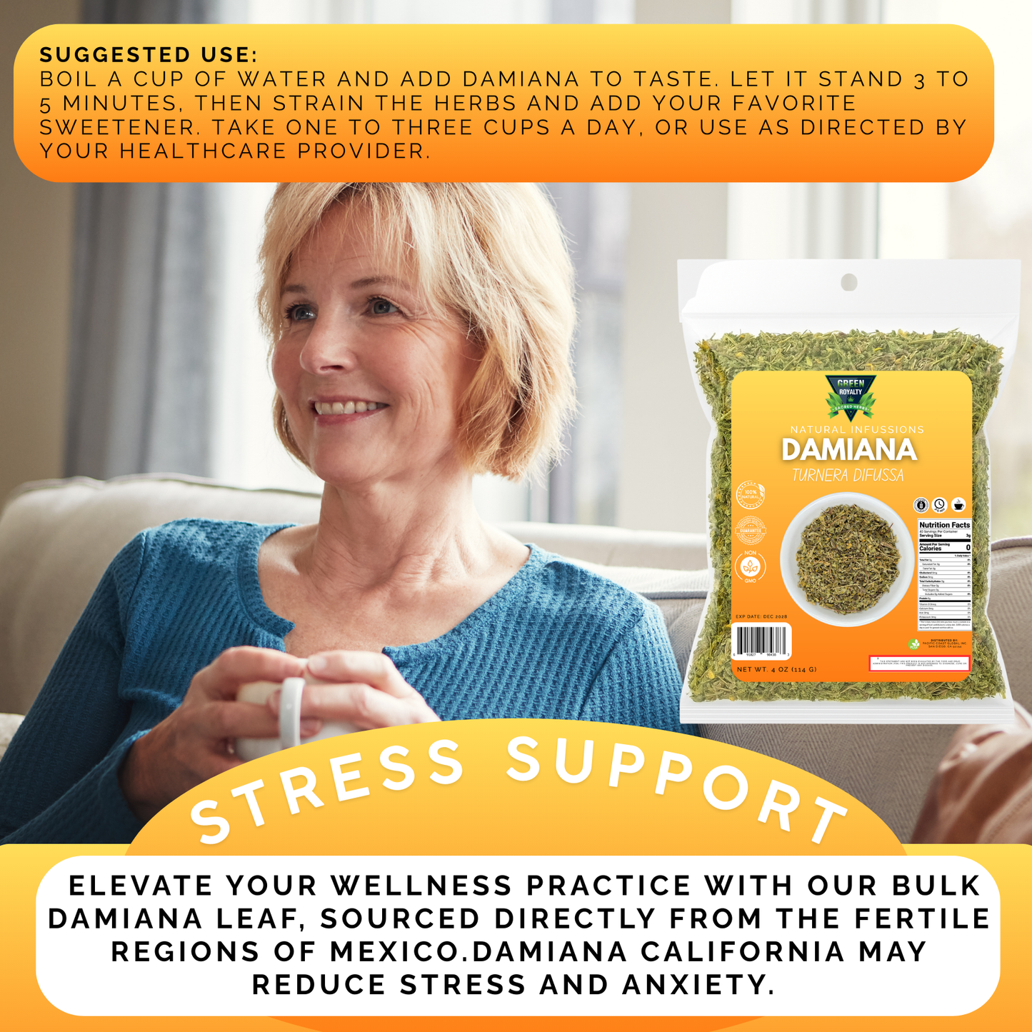 Green Royalty- Damiana Plastic Bag 4oz-Natural Infusions- Loose Herbal Tea