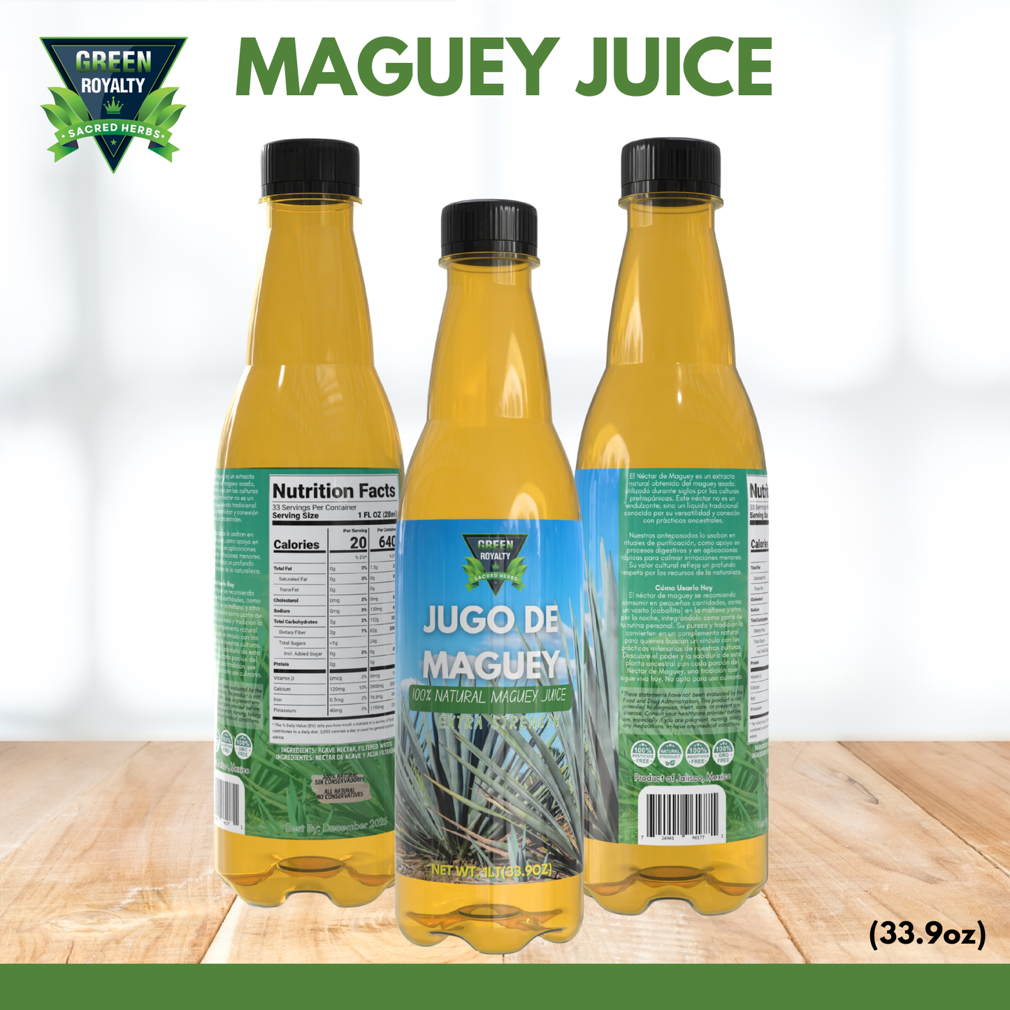 Green Royalty Jugo de Maguey – 100% Natural Maguey Juice, 33.9 fl oz Bottle