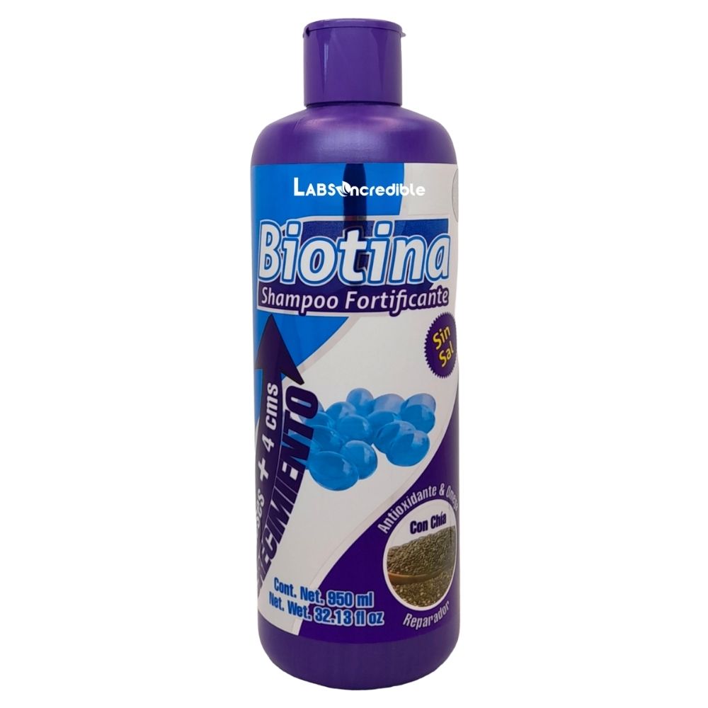 LABS INCREDIBLE Biotina Fortified Shampoo (JUMBO SIZE 32oz). Blueberry Fragrance, with Biotin, Chia, Wheat Germ