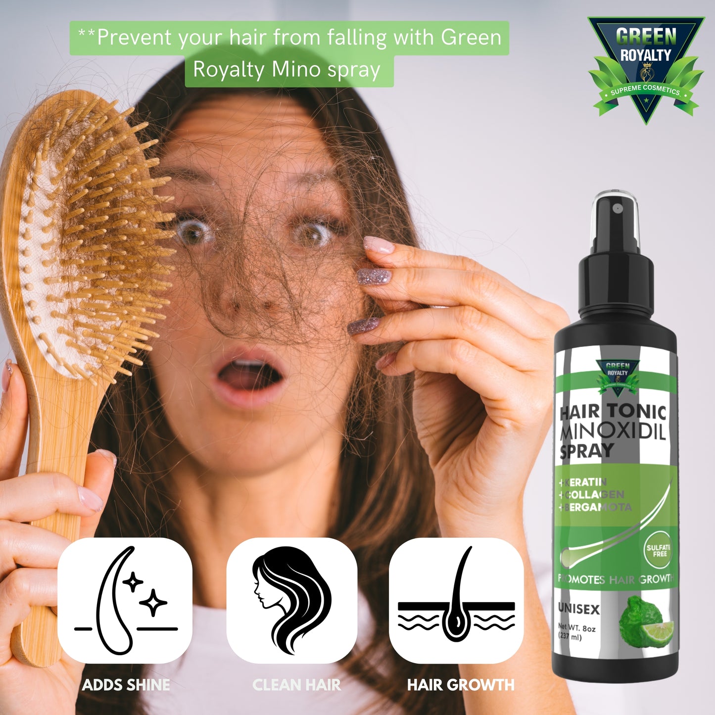 Green Royalty Bergamot Minoxidil Tonic Spray(8oz)