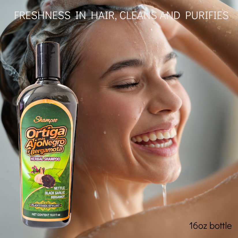 Plantimex- Ajo negro, Ortiga y Bergamota Shampoo (16oz)