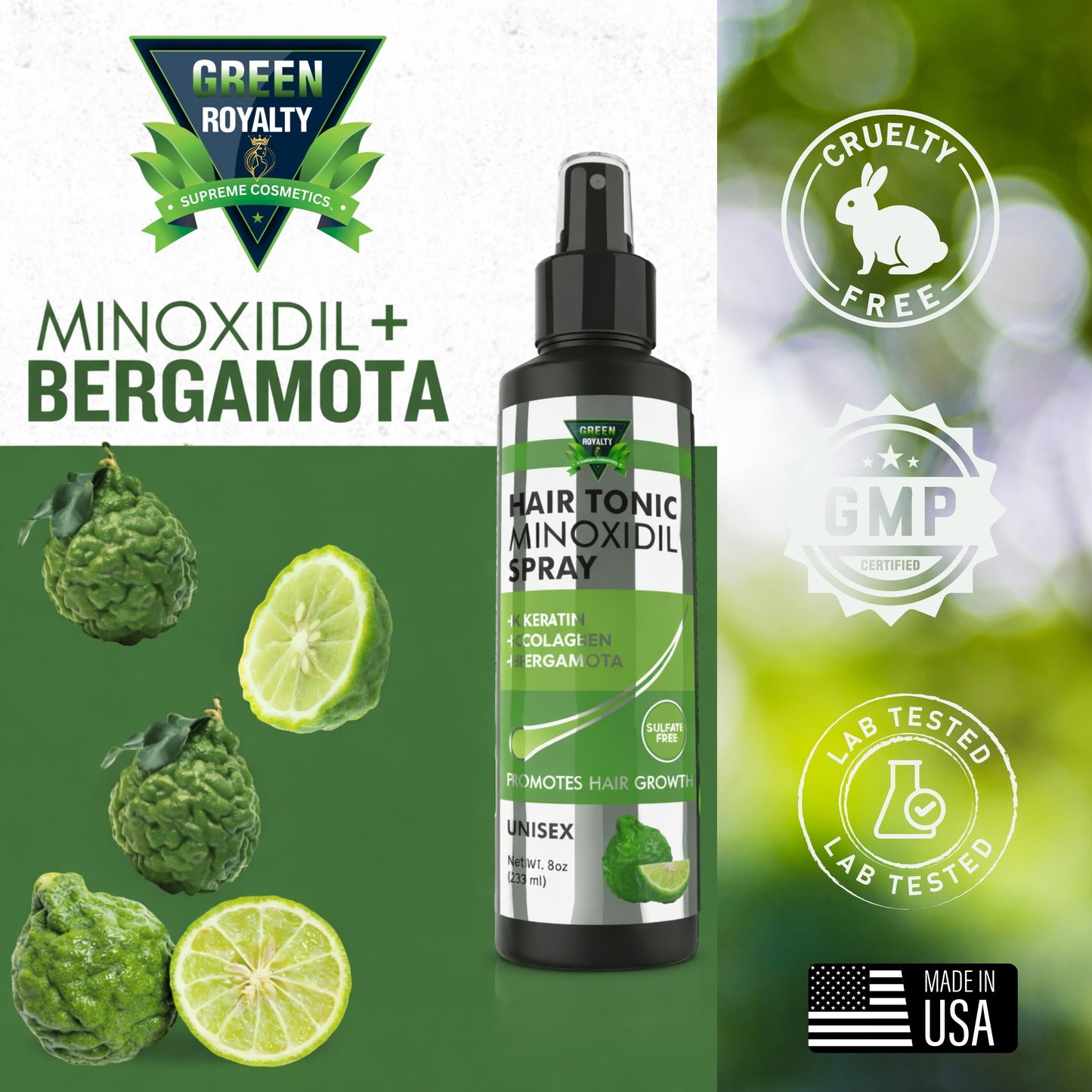 Green Royalty Bergamot Minoxidil Tonic Spray(8oz)