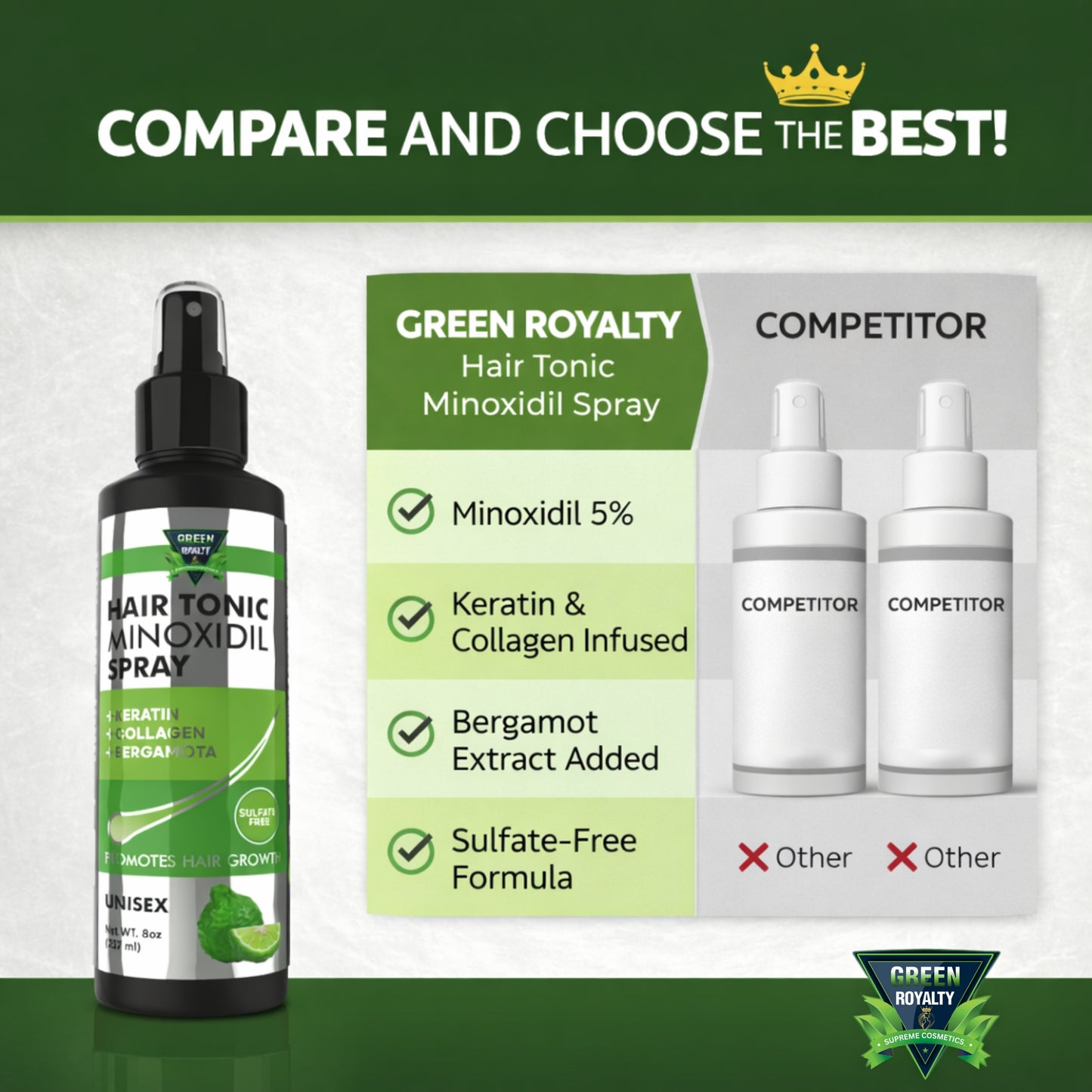 Green Royalty Bergamot Minoxidil Tonic Spray(8oz)