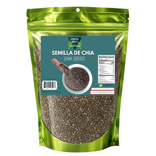 Green Royalty Chia Seeds 1 lb (454g), Raw Chia Seeds, Non-GMO, Gluten Free, High Fiber, Plant-Based Protein, Omega-3 Source, Resealable Bag
