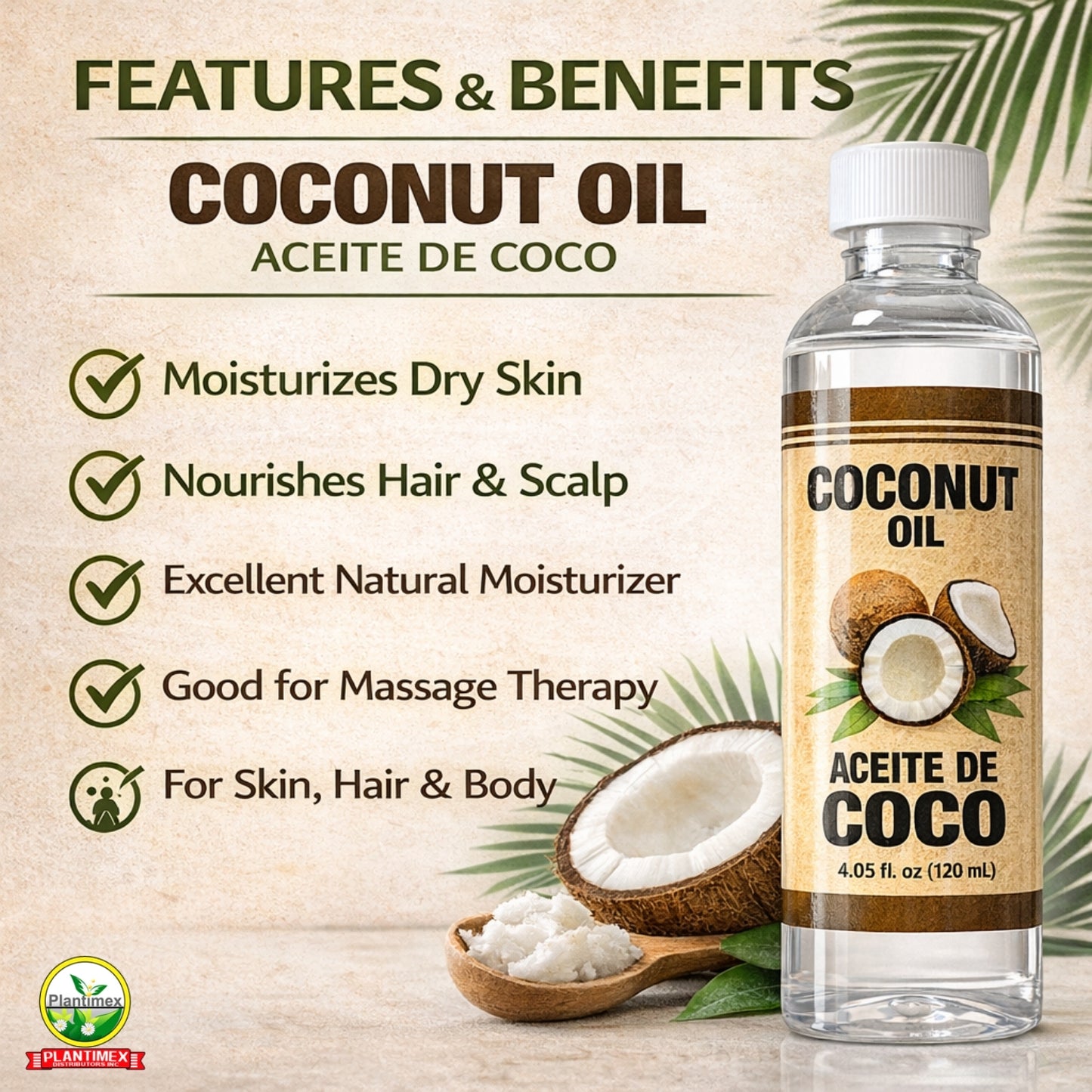Plantimex Coconut oil 4oz(Aceite de coco)