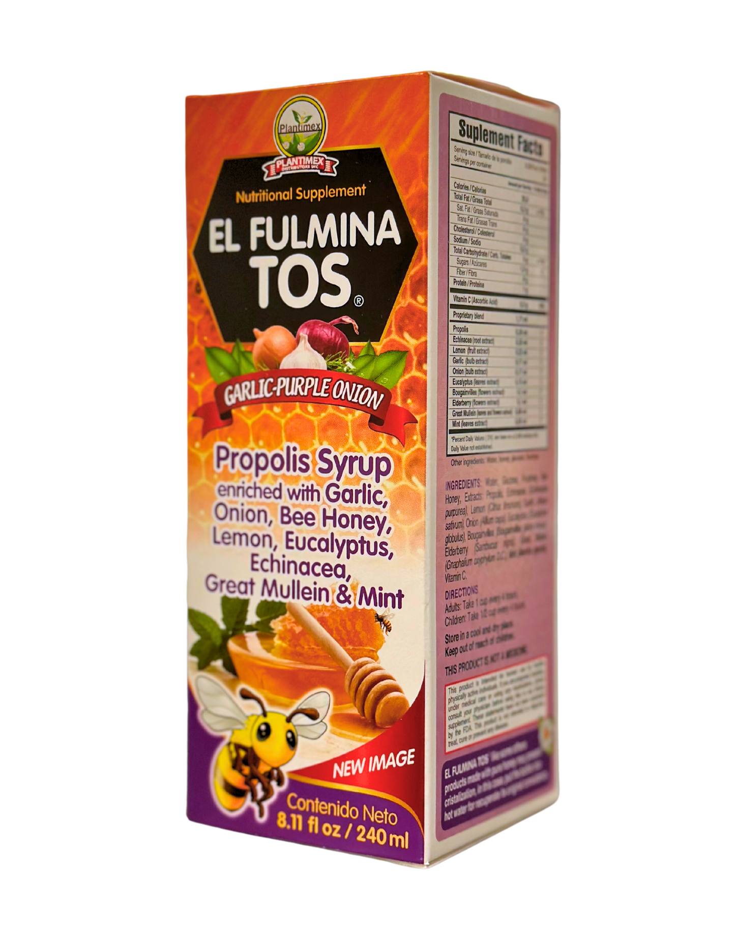 EL FULMINA TOS Propoleo AJO + CEBOLLA | Miel|Limon|Eucalipto|Equinacea|Gordolobo & Menta (Propolis Syrup W/Garlic and Onion) 8.11 fl oz Nutritional Supplement Cough Syrup