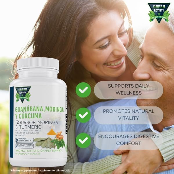 Green Royalty-Moringa, Guanabana & Curcuma 90 Capsules(Moringa, Soursop & Turmeric) - 1500 mg per Serving