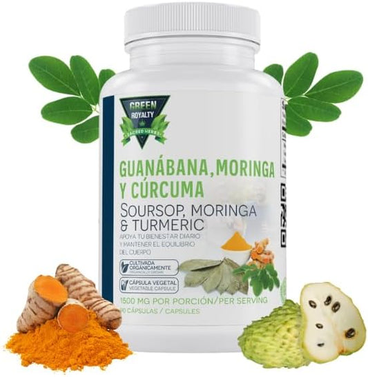 Green Royalty-Moringa, Guanabana & Curcuma 90 Capsules(Moringa, Soursop & Turmeric) - 1500 mg per Serving