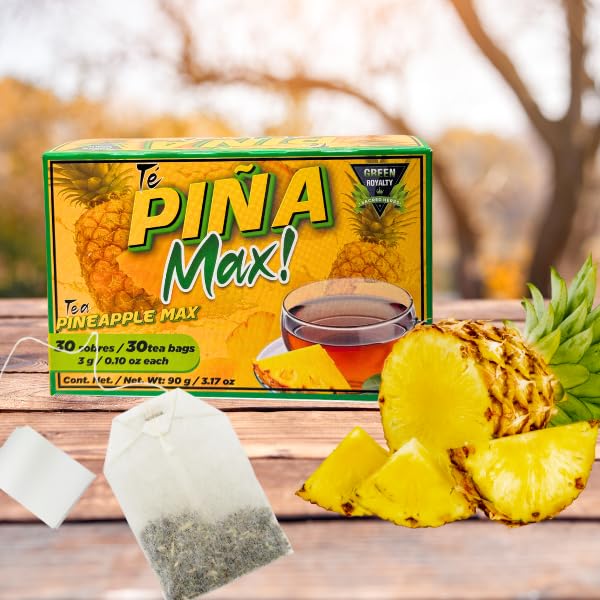 Green Royalty – Piña Max! Pineapple Herbal Tea Blend | 30 Tea Bags | With Pineapple, Oats, Artichoke, Green Tea & Pu-Erh Red Tea | Naturally Caffeine-Containing Herbal Infusion