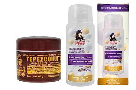 Del Indio Papago Tepezcohuite Night Cream (2oz) + Hyaluronic Acid Serum (3.38 Fl Oz)