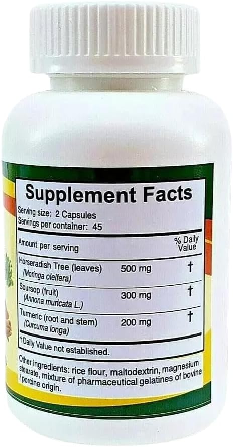 Plantimex- Moringa,Guanabana y Curcuma (3in1) 90ct Capsules