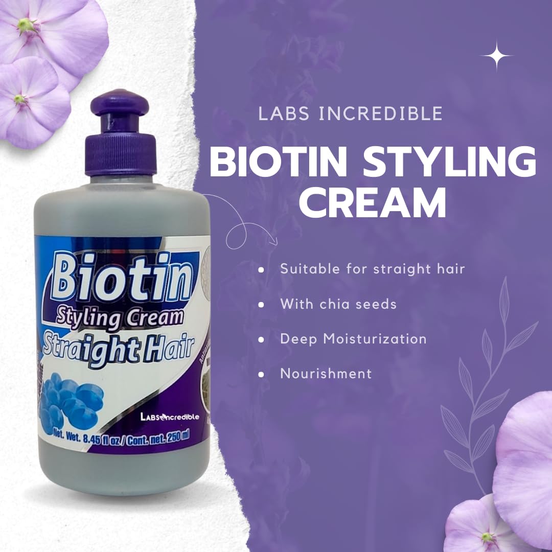 Labs Incredible Biotin Styling Cream for Straight Hair – With Biotin & Essential Nutrients – Nutrition & Shine – 250ml (8.45 fl oz)