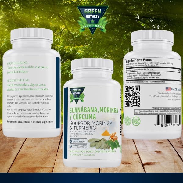 Green Royalty-Moringa, Guanabana & Curcuma 90 Capsules(Moringa, Soursop & Turmeric) - 1500 mg per Serving
