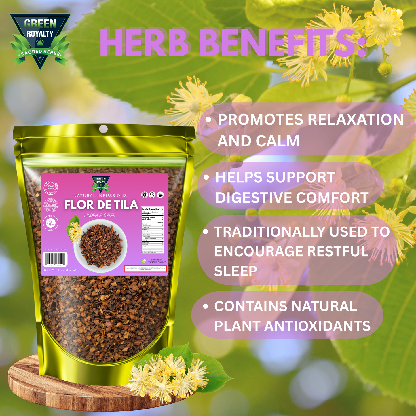 Green Royalty- Linden Flower Herbs (4oz) / Flor de Tila