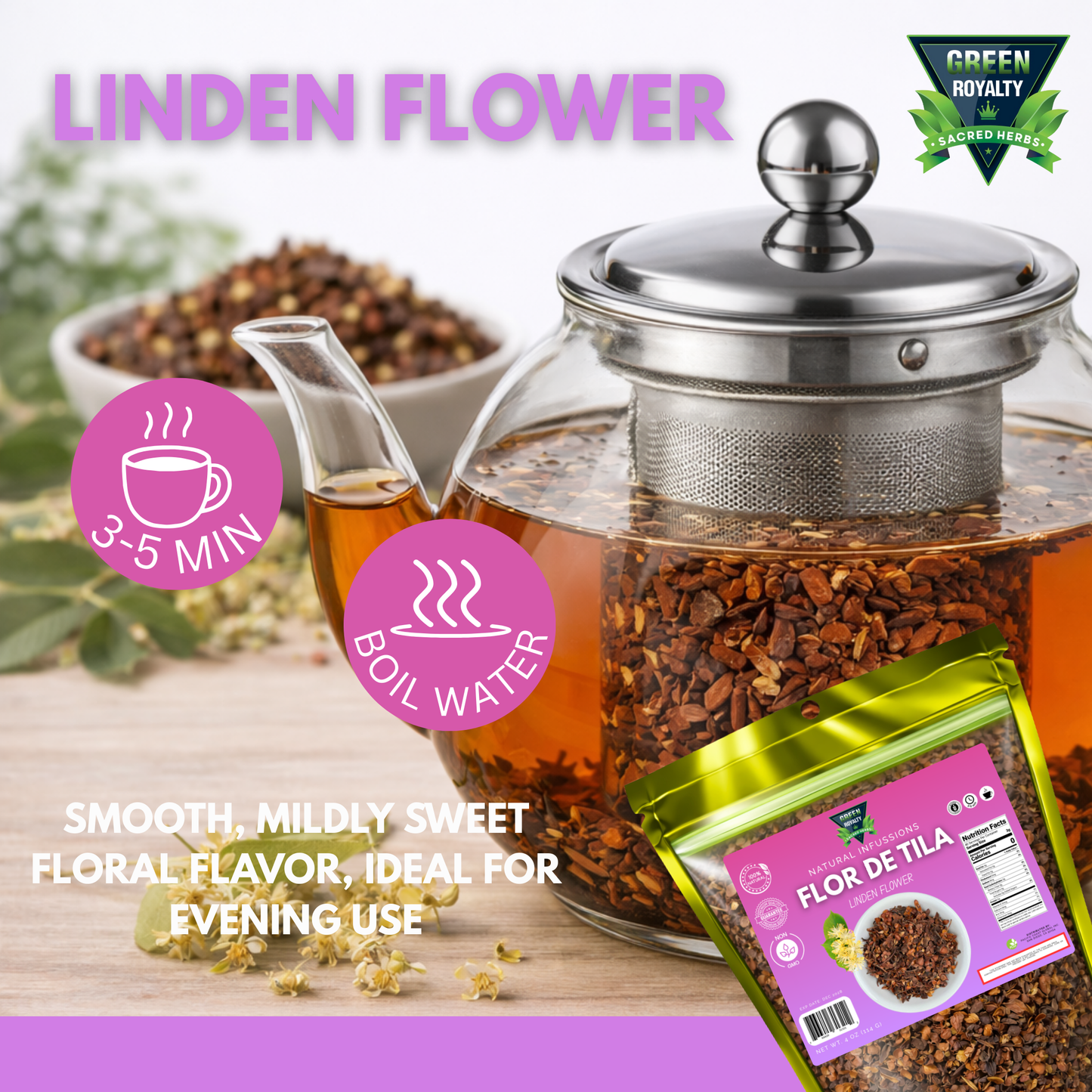 Green Royalty- Linden Flower Herbs (4oz) / Flor de Tila