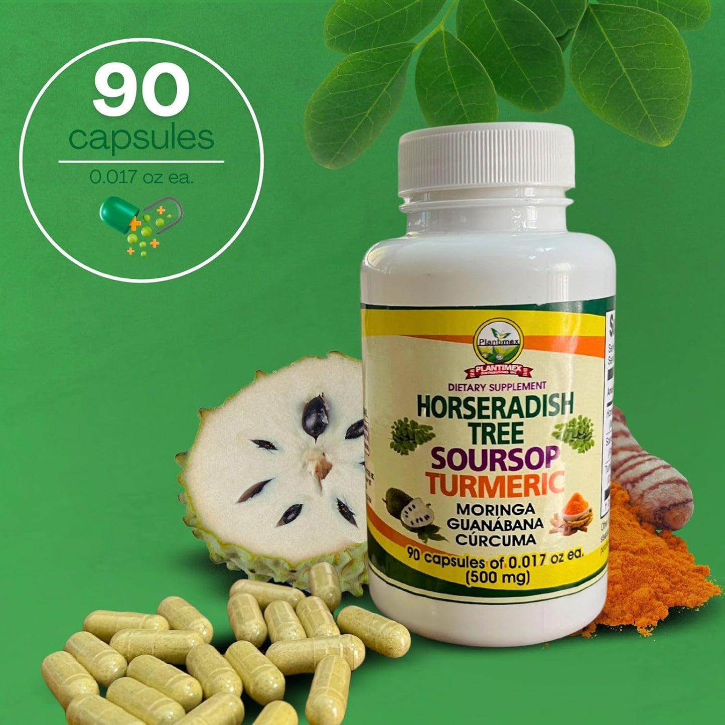 Plantimex- Moringa,Guanabana y Curcuma (3in1) 90ct Capsules