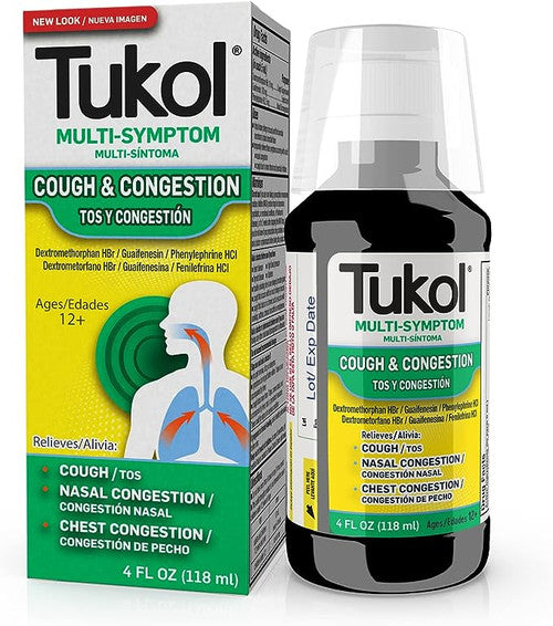 TUKOL Cough & Congestion Treatment, Cough Suppressant and Nasal Decongestant, Multi-Symptom Cold Relief Syrup, 4 fl oz