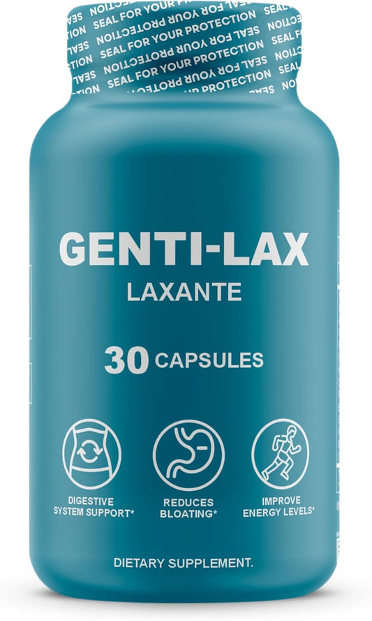 Genti-Lax Laxative - Gentle Digestive Support with 30 Capsules - Reduces Bloating, Improves Energy, and Promotes Regularity - Dietary Supplement