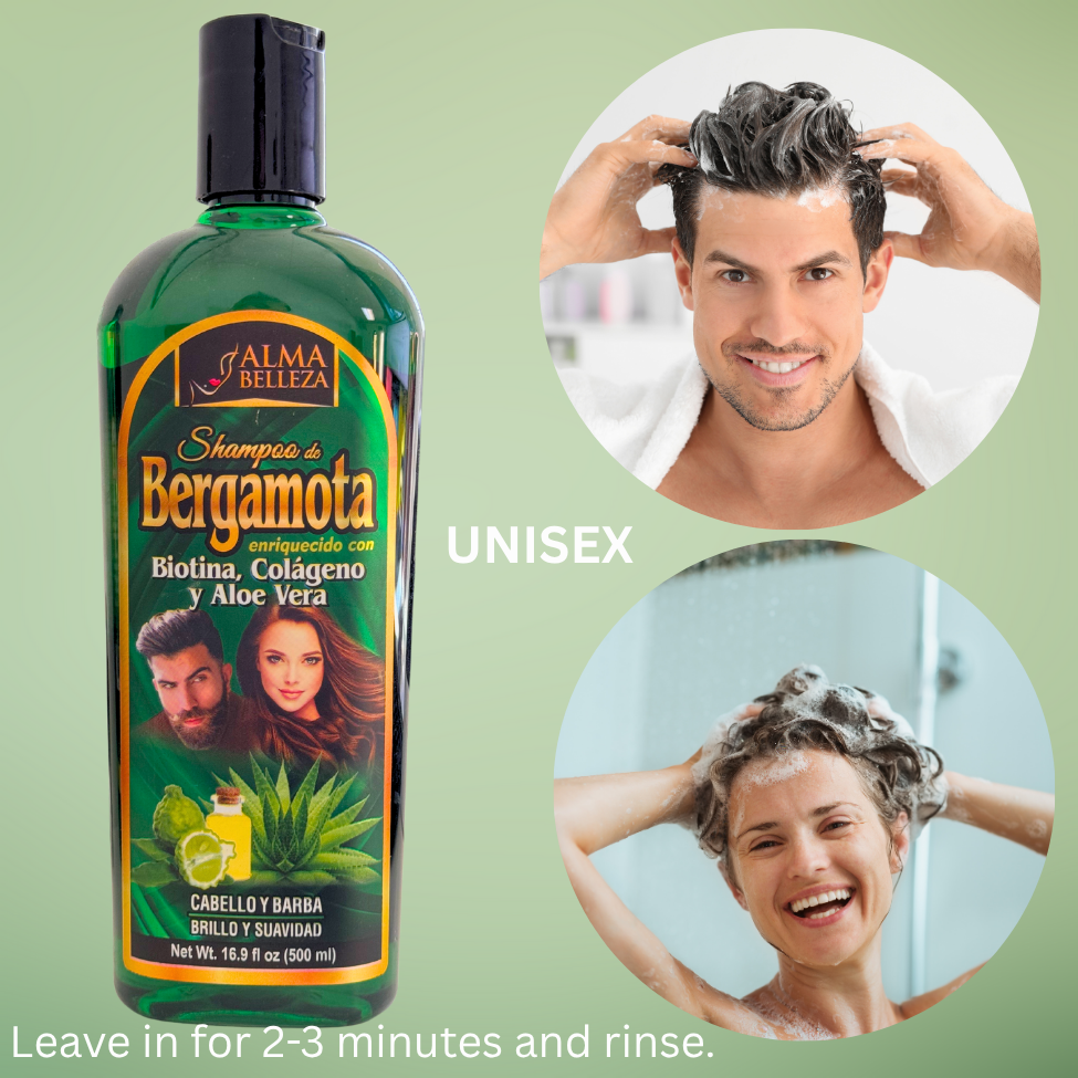 Alma Belleza Bergamot Shampoo with Biotin, Collagen & Aloe Vera – 16.9 fl oz (500 ml)