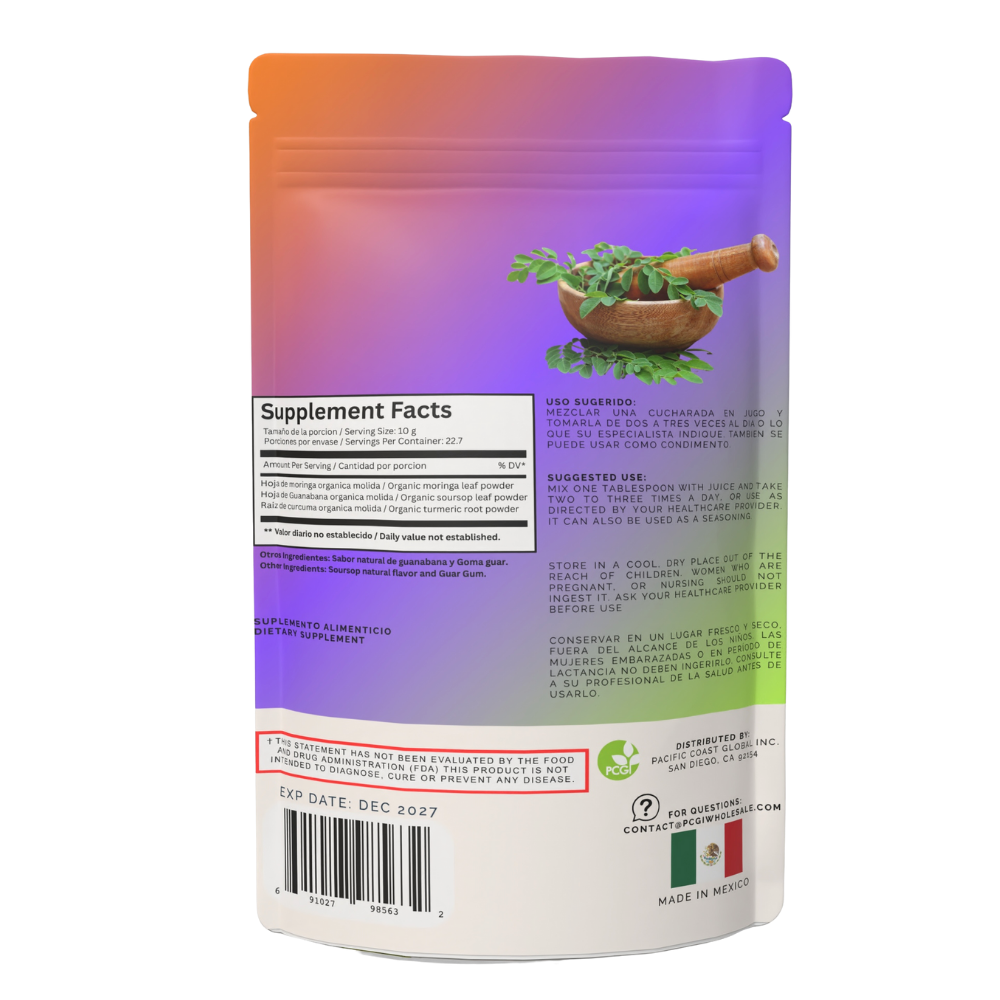 Green Royalty- 3in1 powder Moringa,Soursop & Turmeric (8oz)- Natural Powder