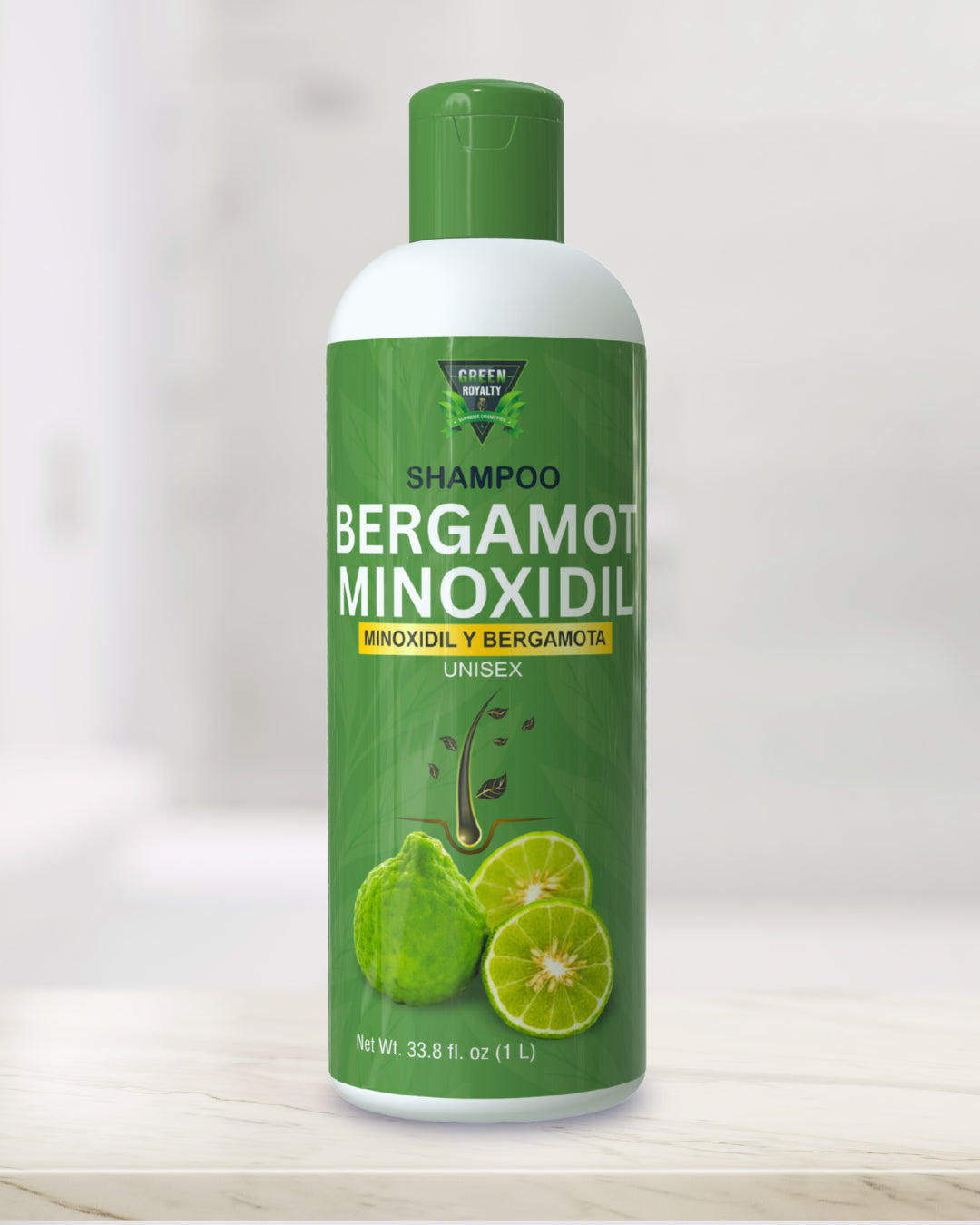 Green Royalty Bergamot Minoxidil Shampoo with Biotin – Hair Strengthening & Revitalizing Formula, Unisex, 33.8 fl oz (1 L)