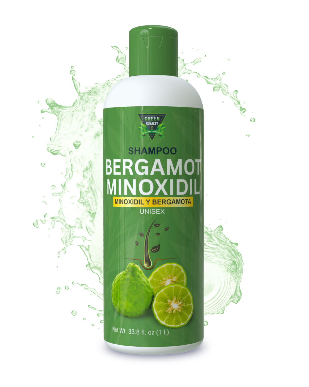 Green Royalty Bergamot Minoxidil Shampoo with Biotin – Hair Strengthening & Revitalizing Formula, Unisex, 33.8 fl oz (1 L)