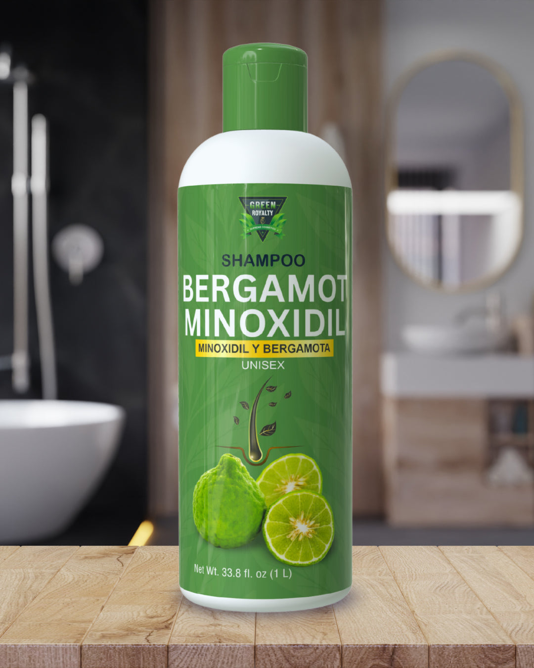 Green Royalty Bergamot Minoxidil Shampoo with Biotin – Hair Strengthening & Revitalizing Formula, Unisex, 33.8 fl oz (1 L)