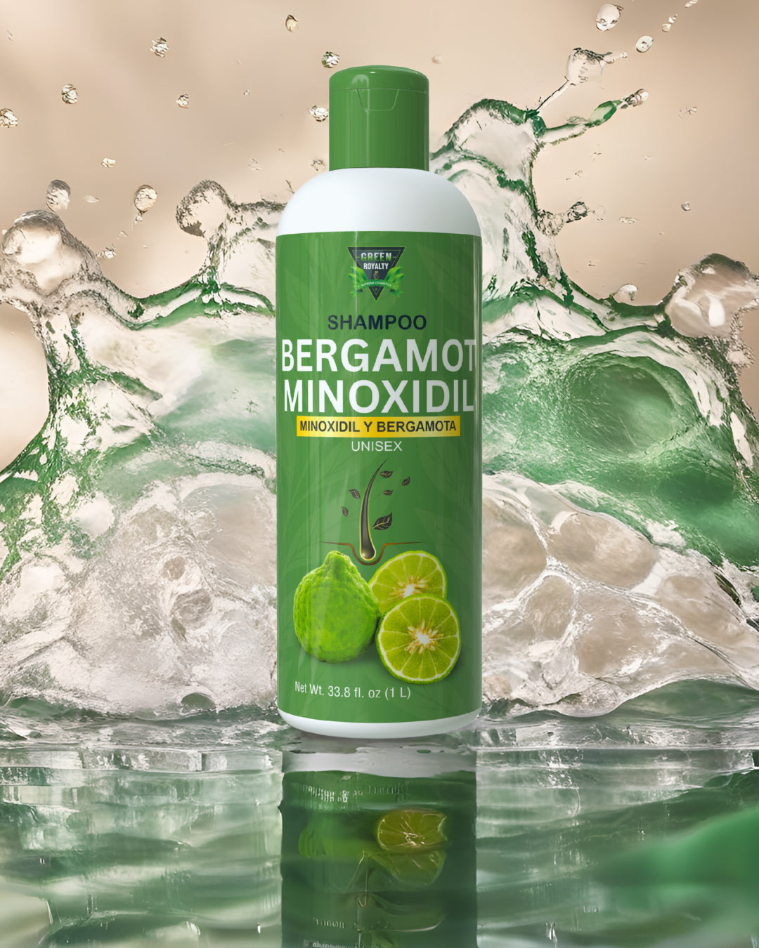 Green Royalty Bergamot Minoxidil Shampoo with Biotin – Hair Strengthening & Revitalizing Formula, Unisex, 33.8 fl oz (1 L)