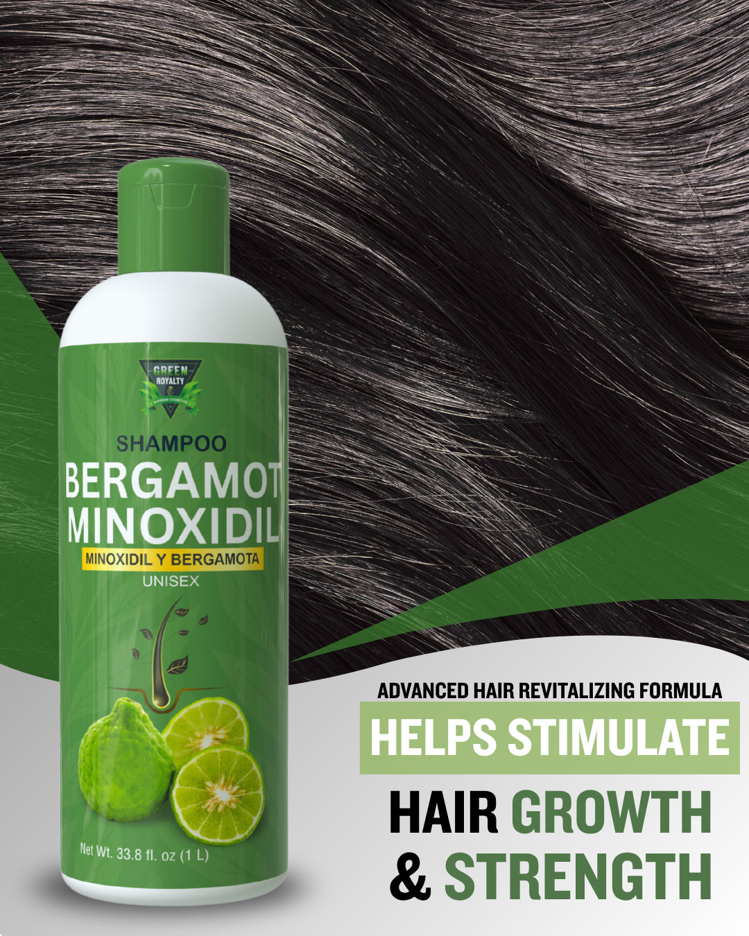 Green Royalty Minoxidil Shampoo Set – Bergamot Minoxidil & Keratin Collagen Shampoo, Unisex Hair Care, 2 Pack (32–33.8 fl oz Each)