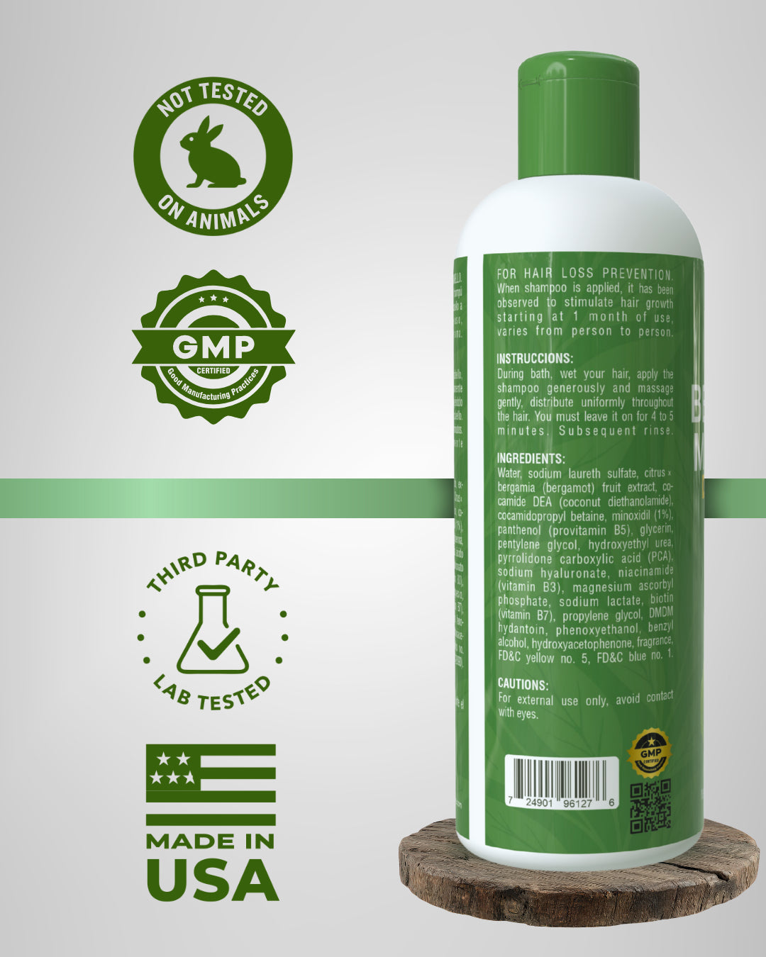 Green Royalty Bergamot Minoxidil Shampoo with Biotin – Hair Strengthening & Revitalizing Formula, Unisex, 33.8 fl oz (1 L)